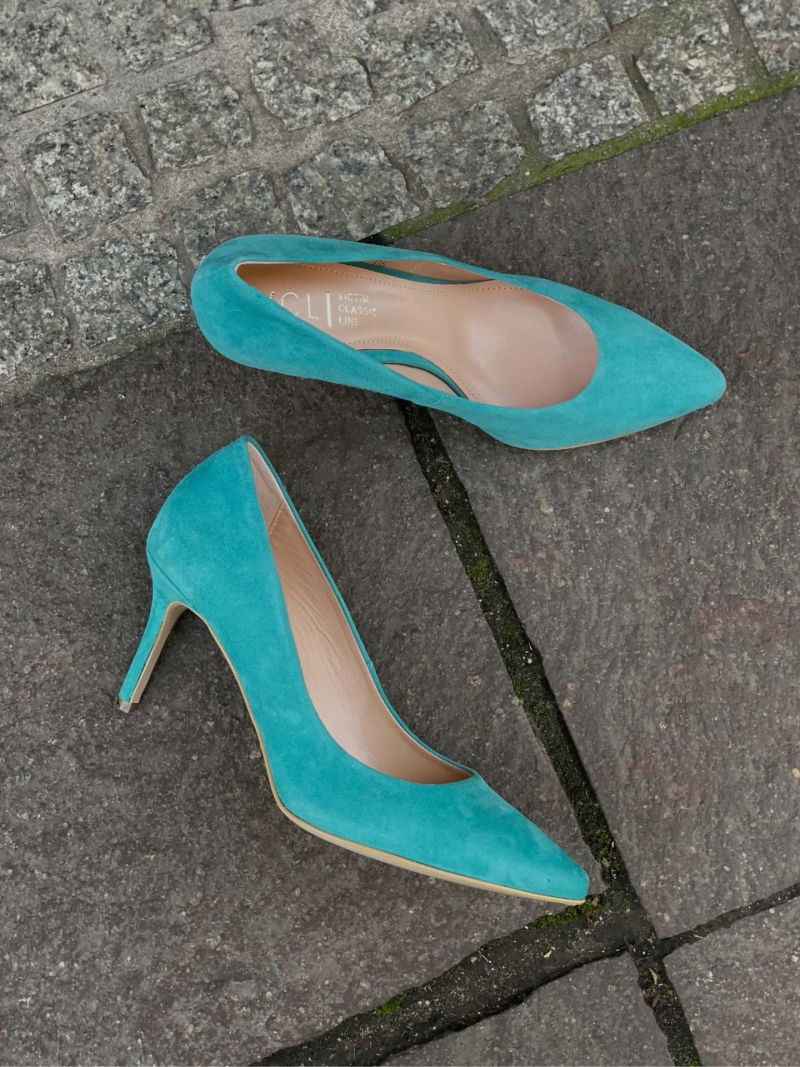 Suede leather high heels, comfortable pointed-toe pumps with low heels