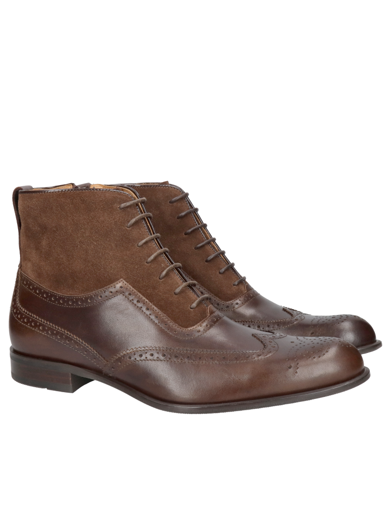 Elegant men's boots made of natural leather in dark brown, Konopka Shoes