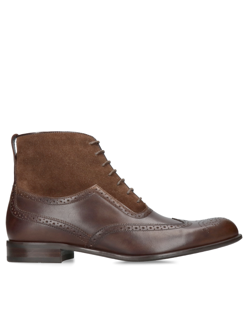 Elegant men's boots made of natural leather in dark brown, Konopka Shoes