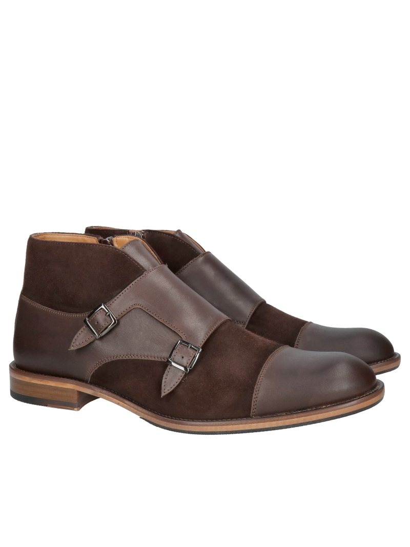 Men's unlined monki boots, high-quality suede combined with grain leather