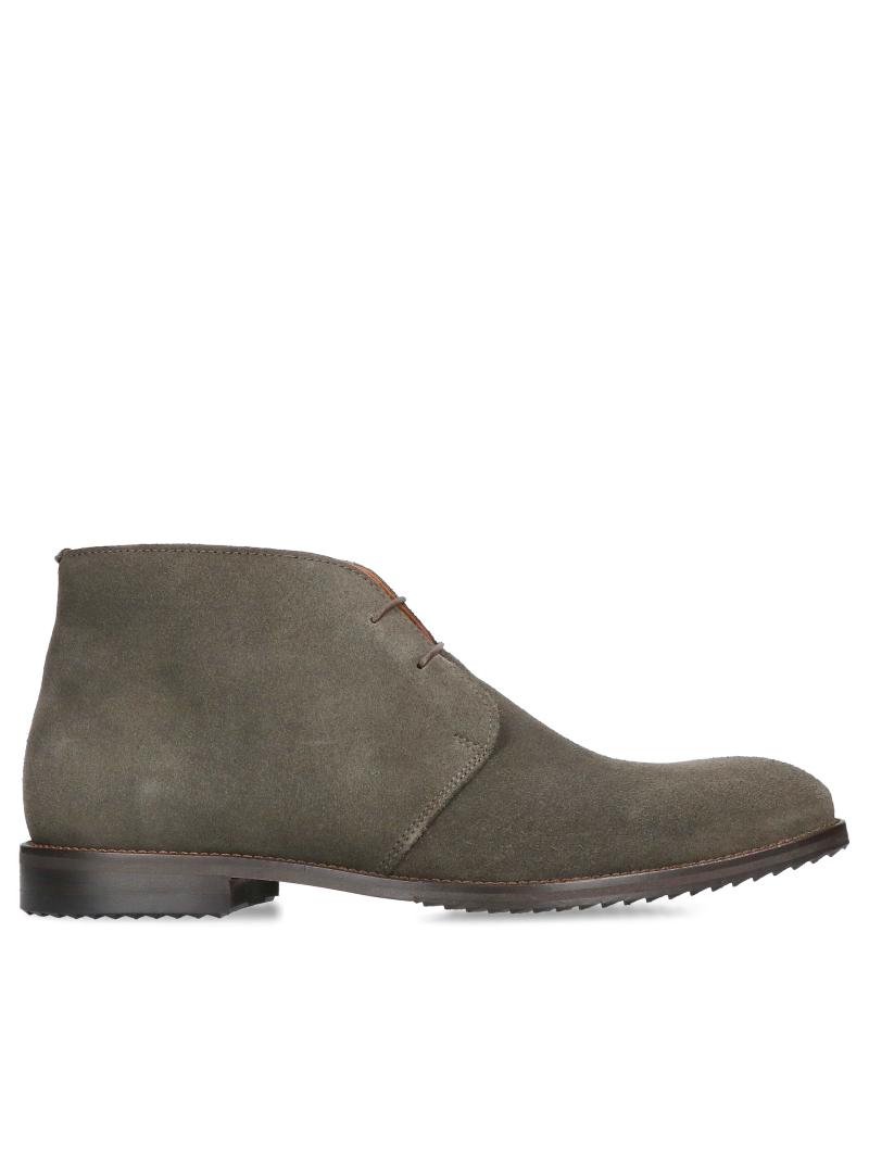 Dark green suede men's boots, men's leather boots without zippers