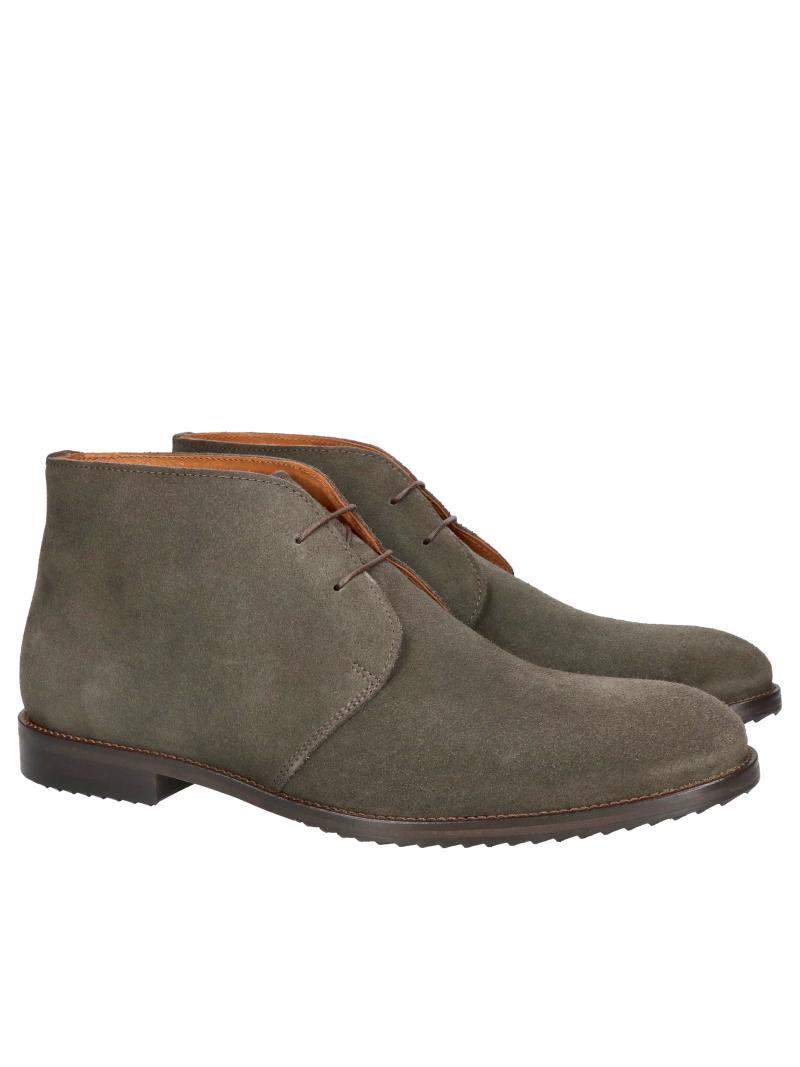 Dark green suede men's boots, men's leather boots without zippers