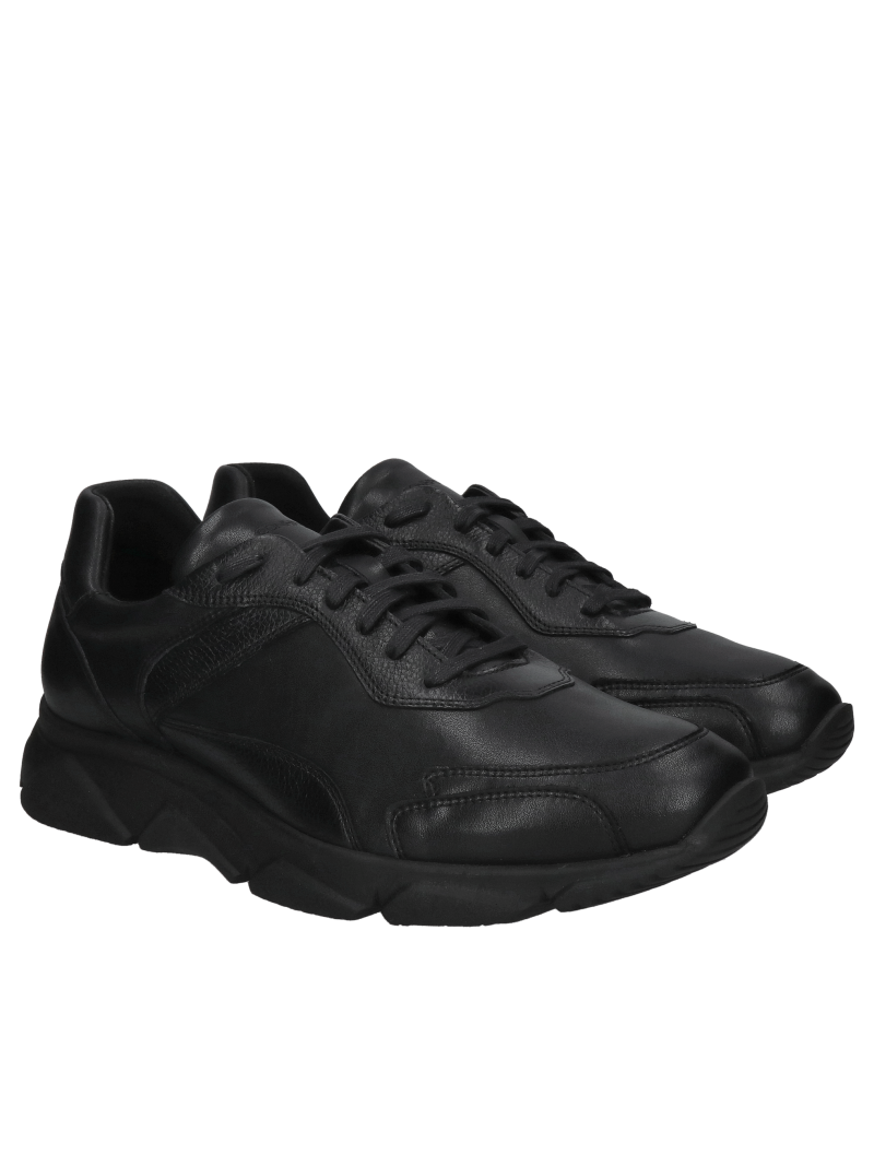 Men's black sneakers with black soles, unique design and workmanship