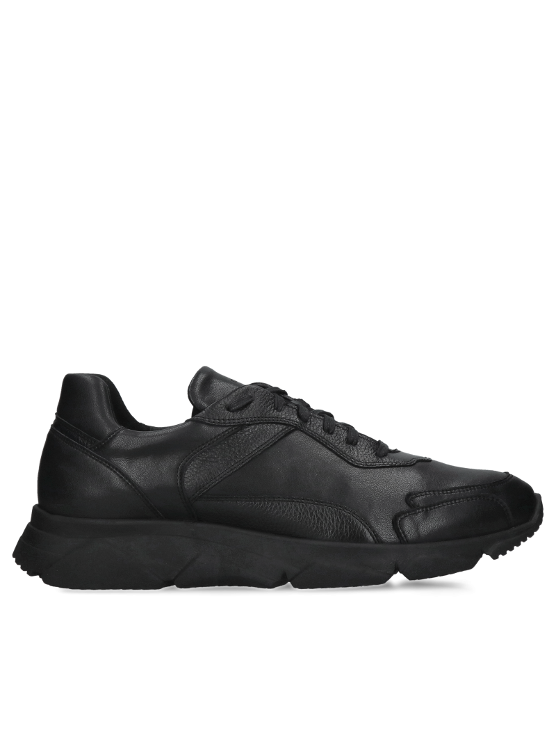 Men's black sneakers with black soles, unique design and workmanship