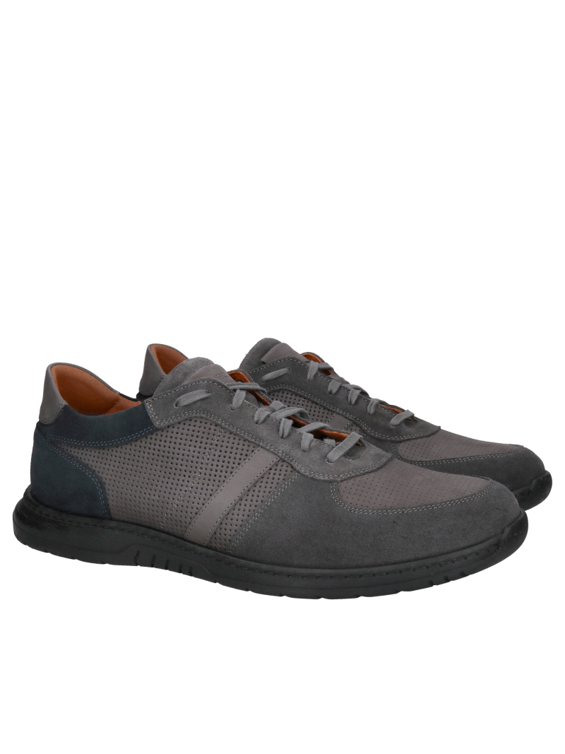 Wide and comfortable men's shoes, gray suede low shoes, Konopka Shoes