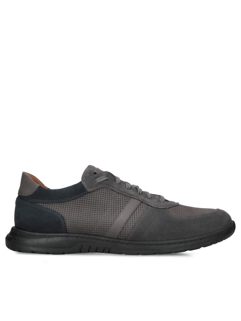 Wide and comfortable men's shoes, gray suede low shoes, Konopka Shoes