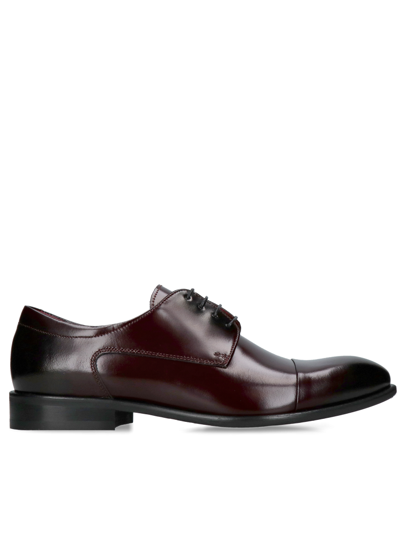 Formal burgundy men's shoes for a suit, elegant derbies made of natural leather