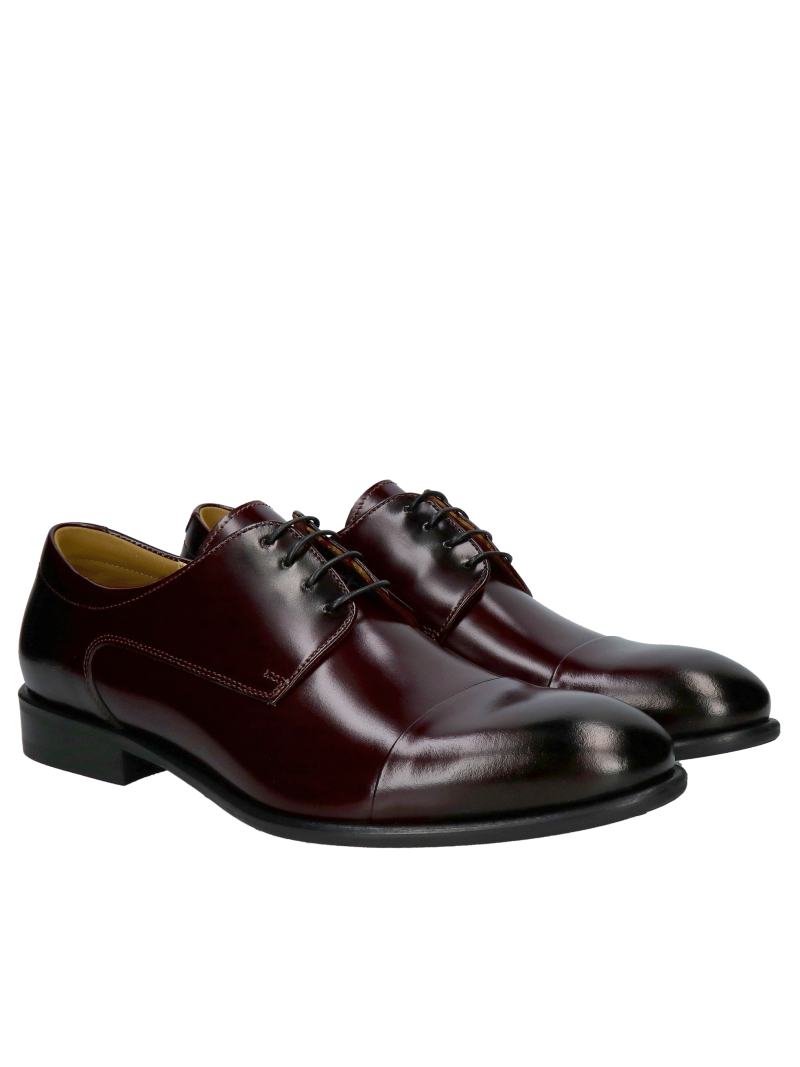 Formal burgundy men's shoes for a suit, elegant derbies made of natural leather