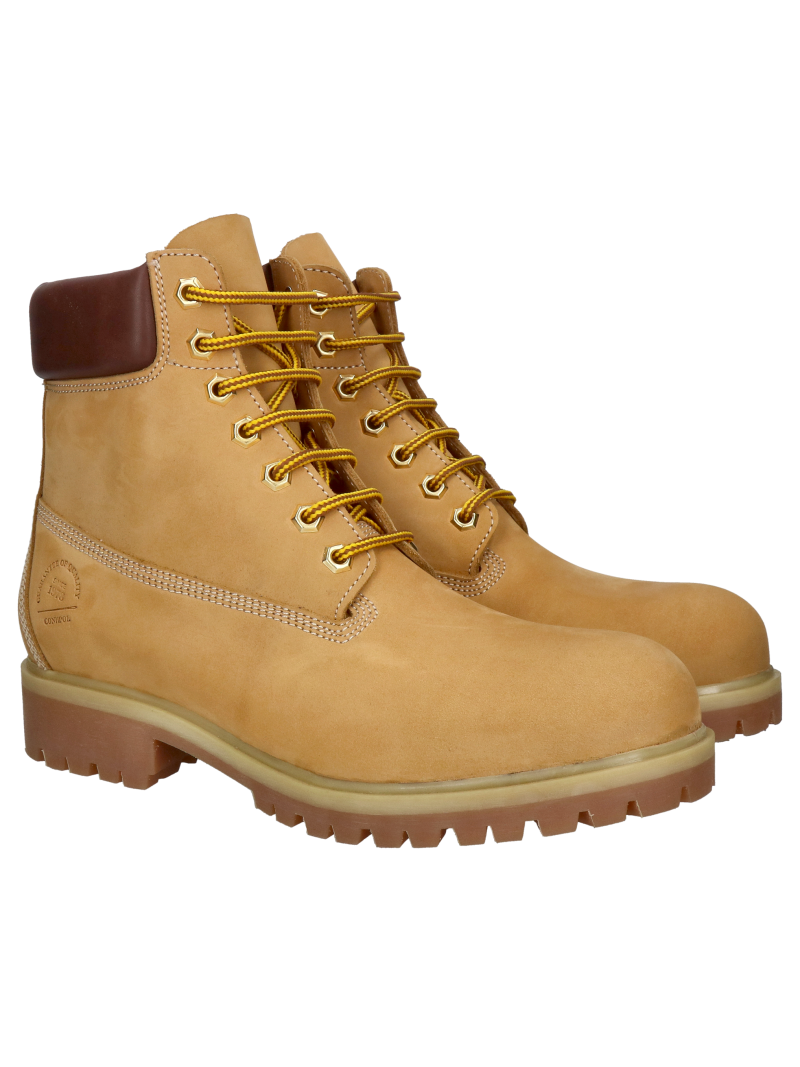 Unlined mustard-colored Conhpol men's boots with thick soles, original lace-up men's boots