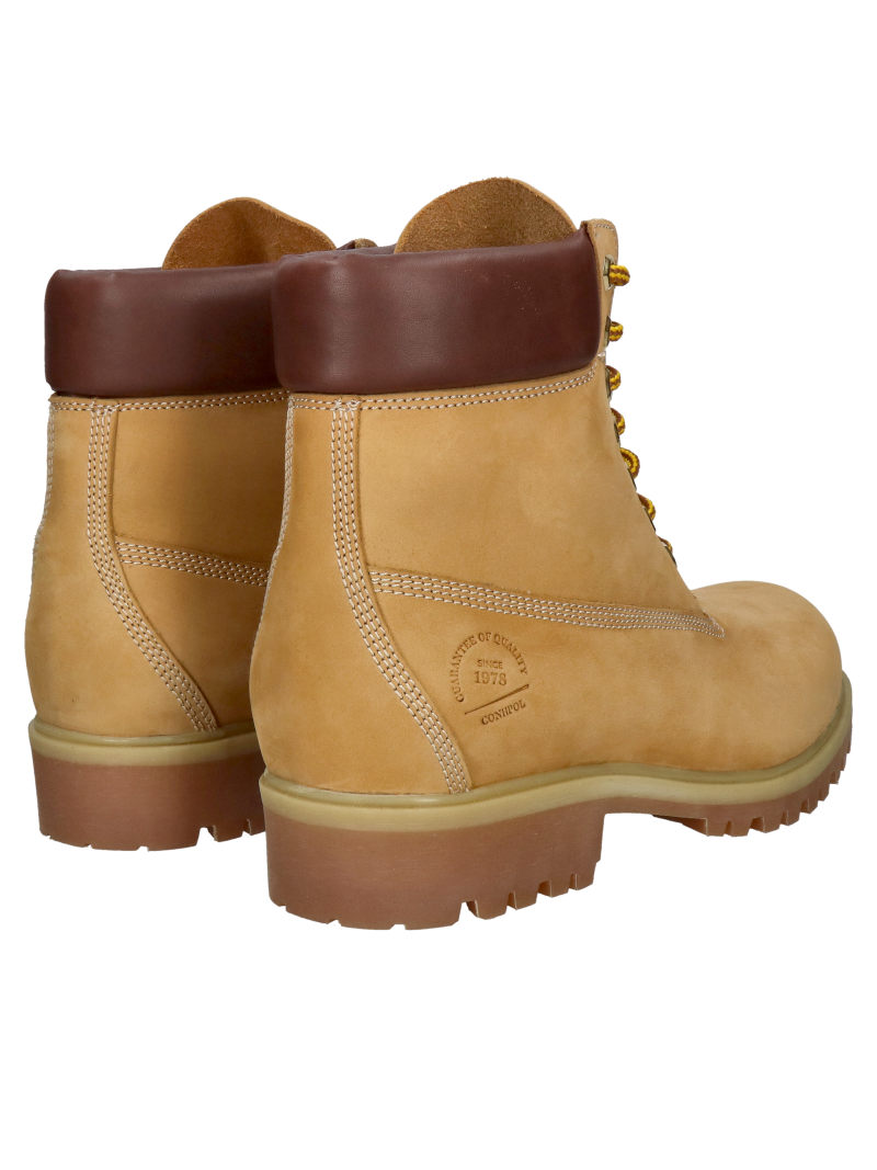 Unlined mustard-colored Conhpol men's boots with thick soles, original lace-up men's boots