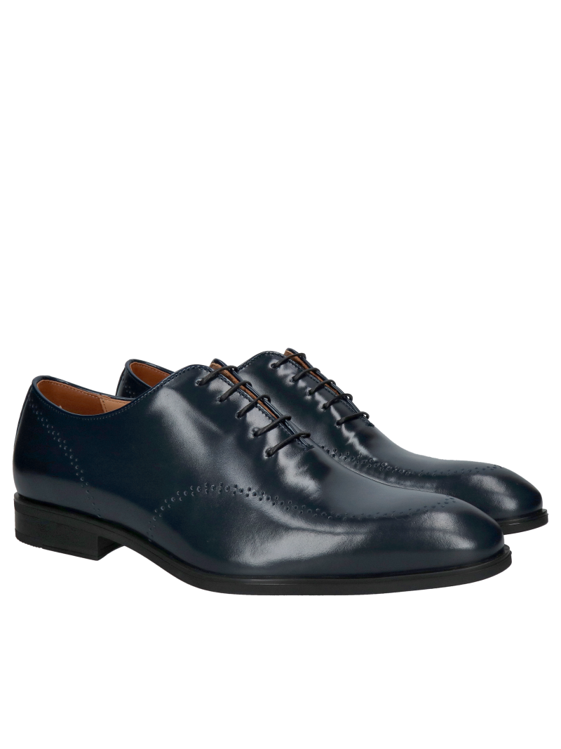 Elegant men's leather shoes, navy blue men's loafers for a suit, Konopka Shoes