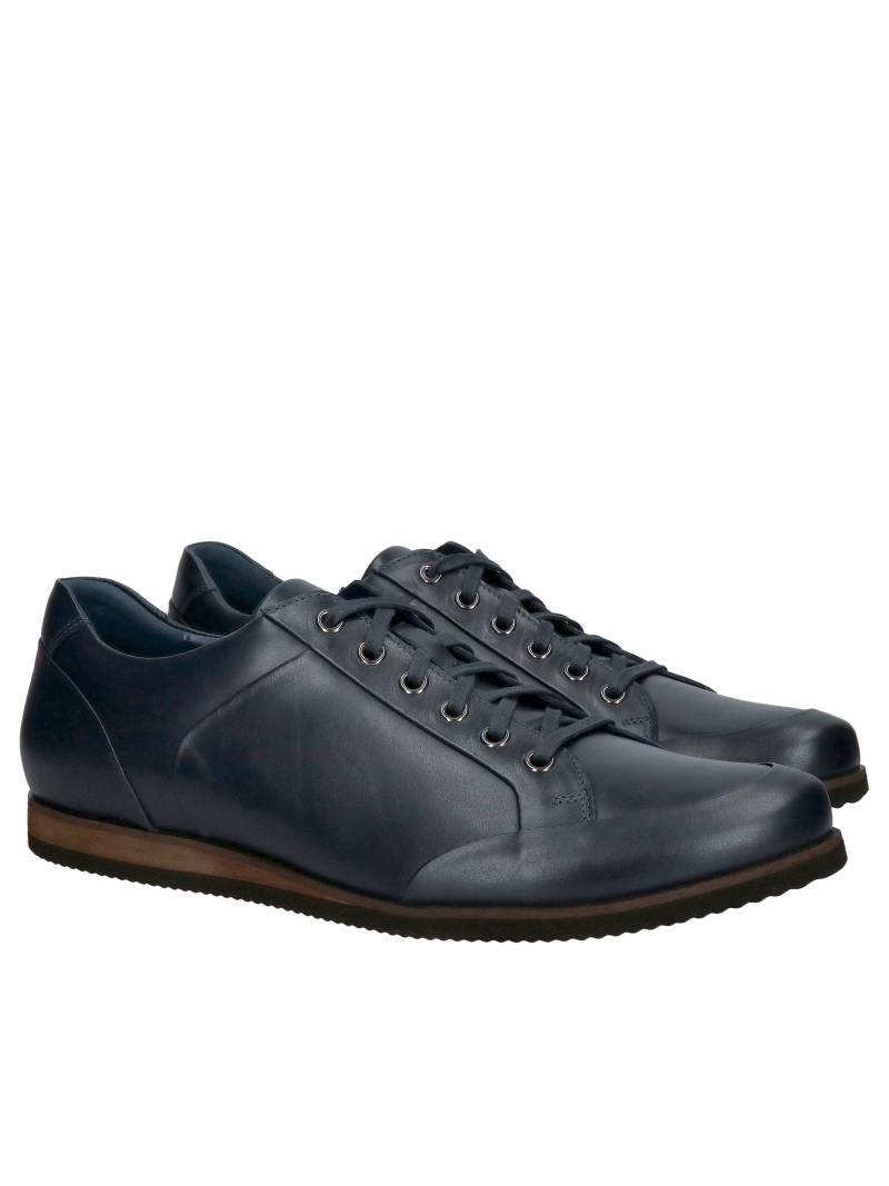 Navy blue men's everyday shoes, comfort and convenience from a Polish manufacturer