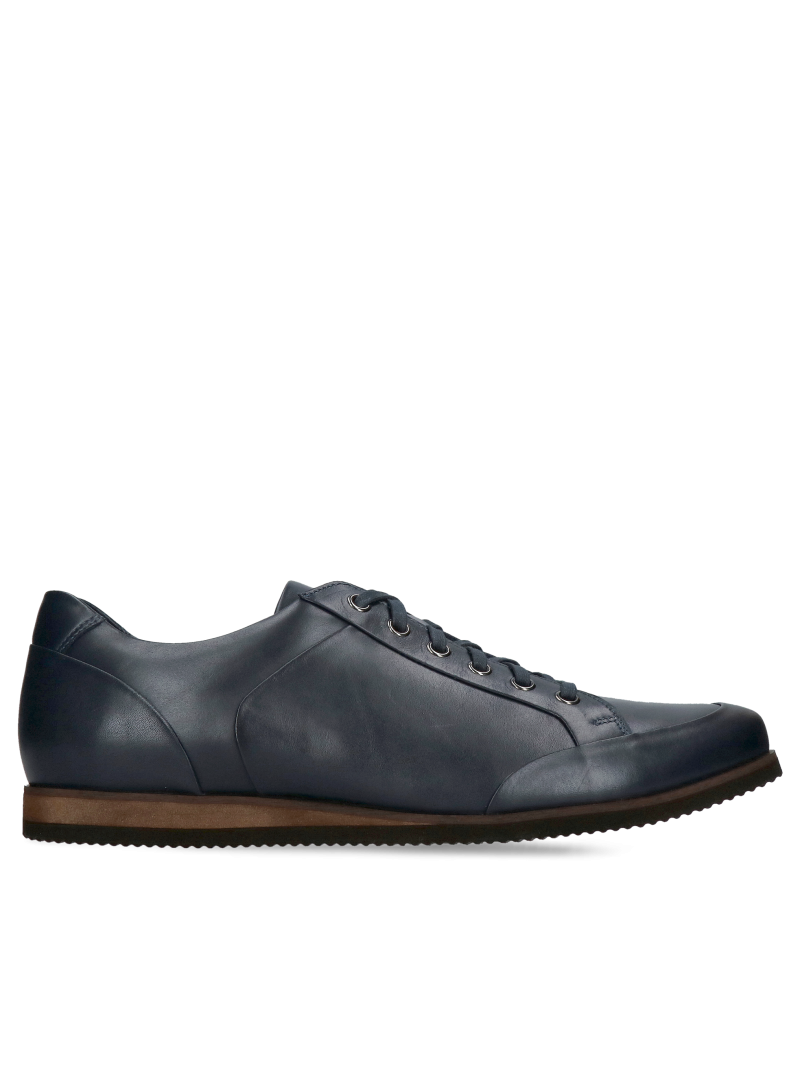 Navy blue men's everyday shoes, comfort and convenience from a Polish manufacturer
