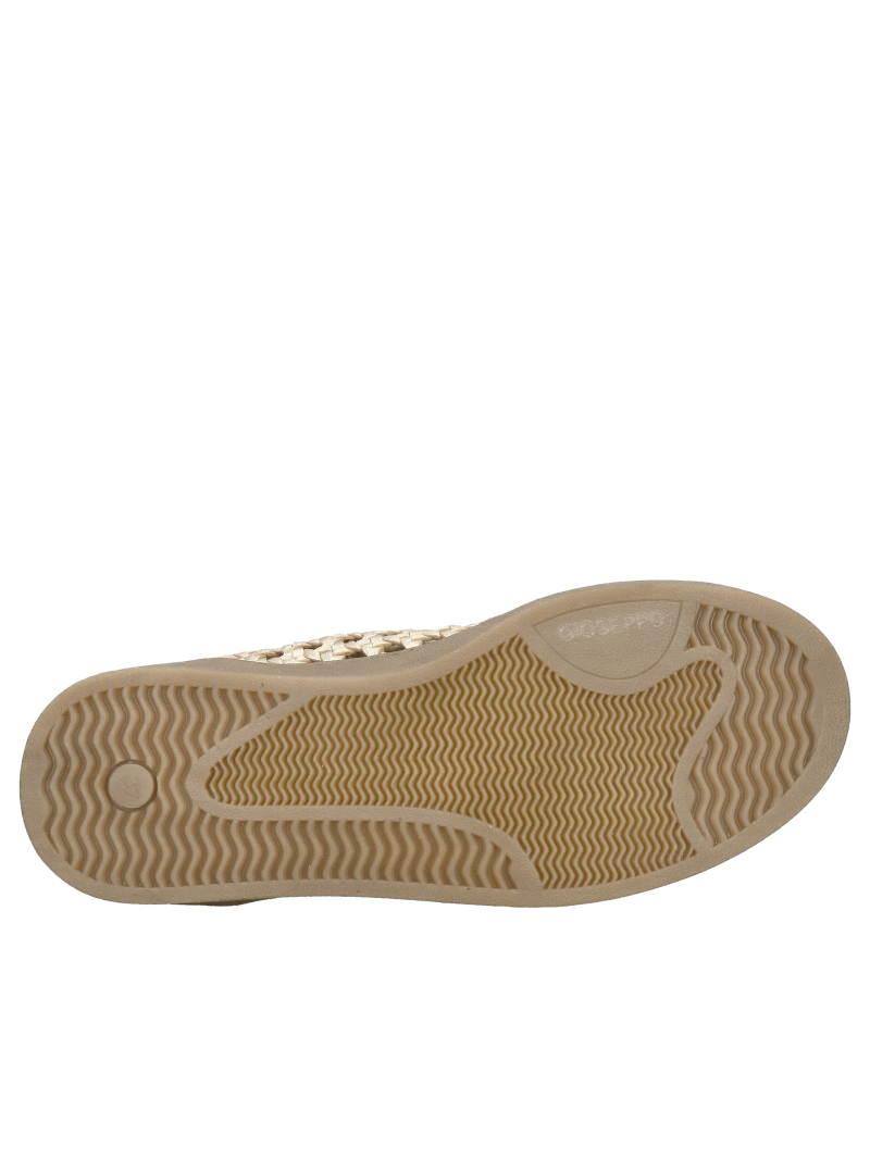 Openwork light gold women's sneakers, high-quality woven natural leather