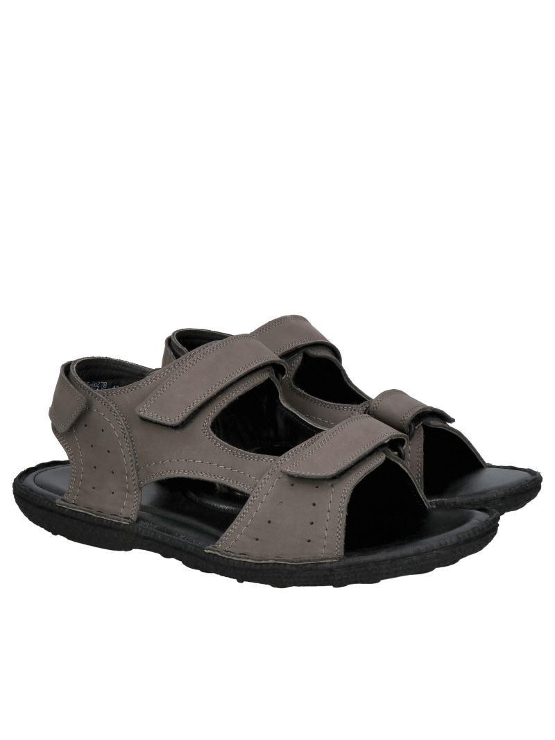 Gray men's leather sandals with very soft lining and flexible sole