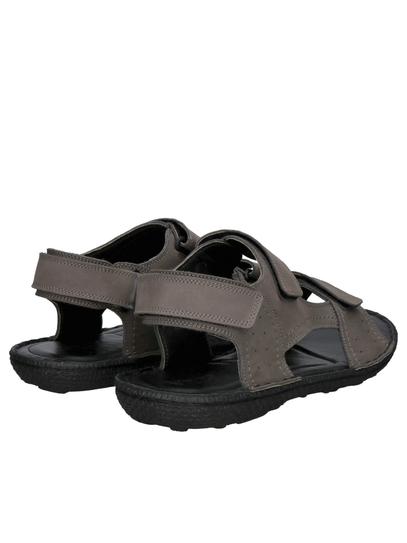 Gray men's leather sandals with very soft lining and flexible sole