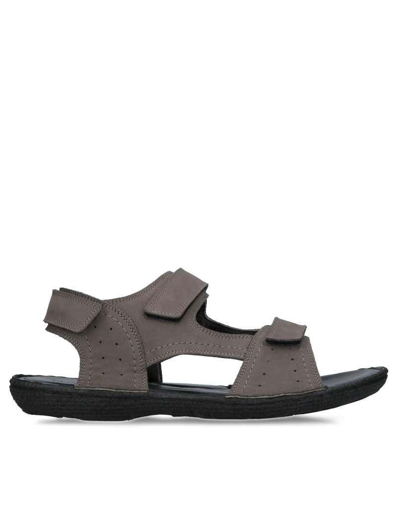 Gray men's leather sandals with very soft lining and flexible sole