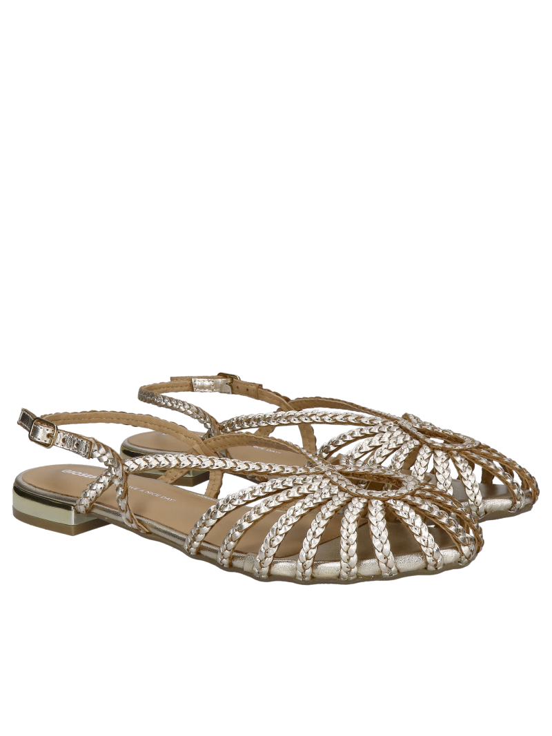 Women's woven sandals in gold leather, women's slingback shoes without heels, Konopka Shoes