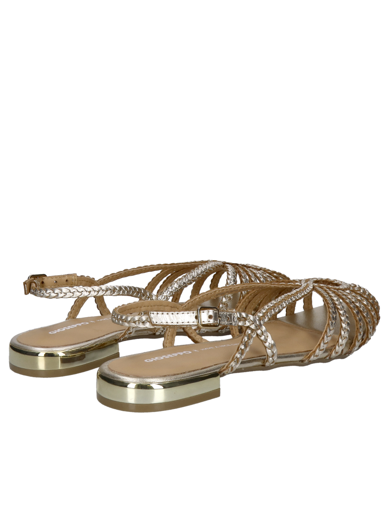 Women's woven sandals in gold leather, women's slingback shoes without heels, Konopka Shoes