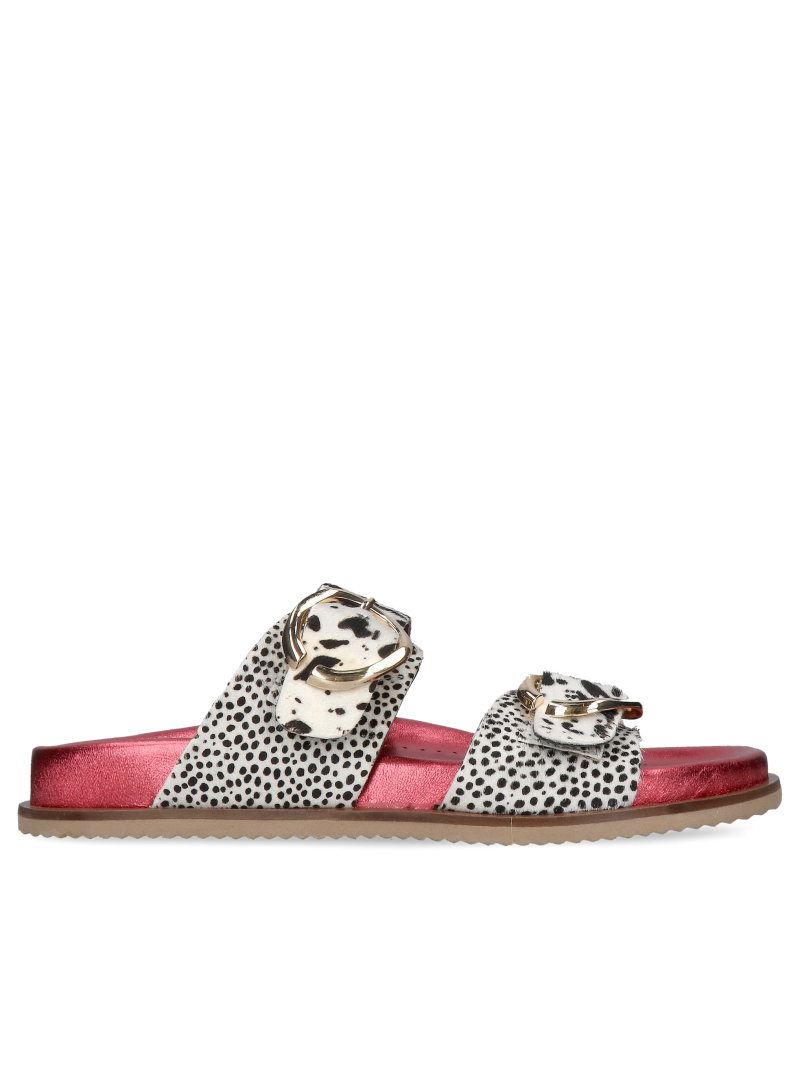 Women's leather flip-flops with soft insoles, flip-flops with animal motifs