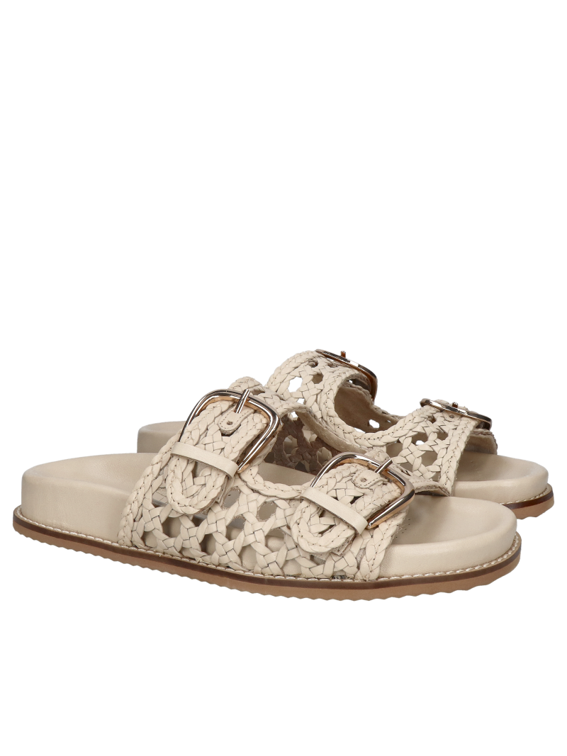 Comfortable women's sandals made of woven leather in beige, women's sandals with thick soles, Gioseppo, Konopka Shoes, GI0045-03
