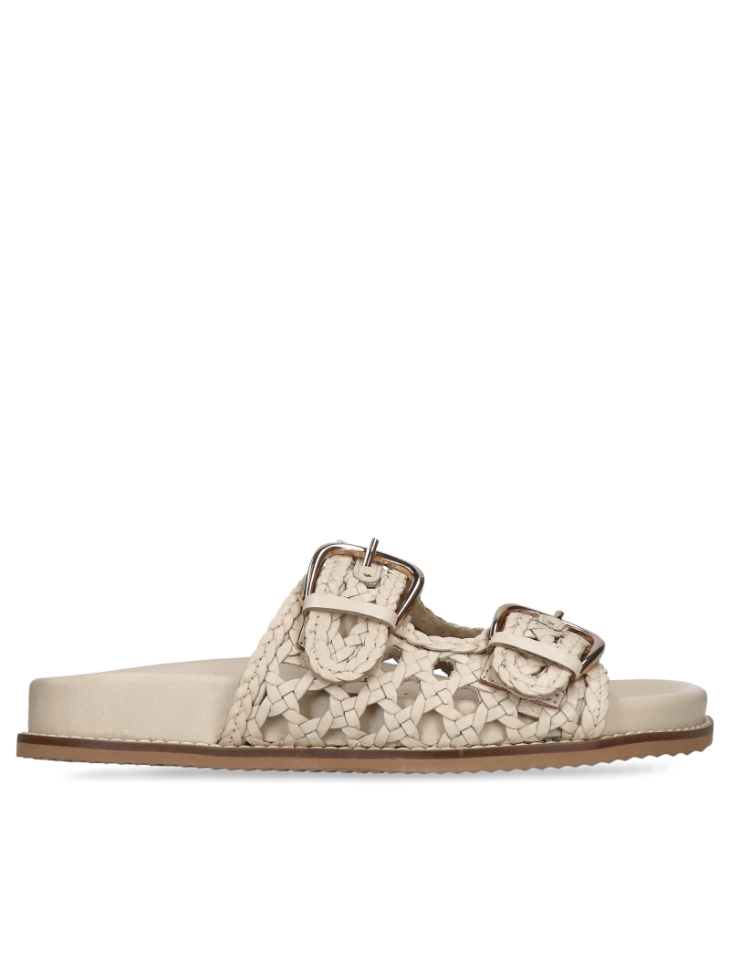Comfortable women's sandals made of woven leather in beige, women's sandals with thick soles, Gioseppo, Konopka Shoes, GI0045-03