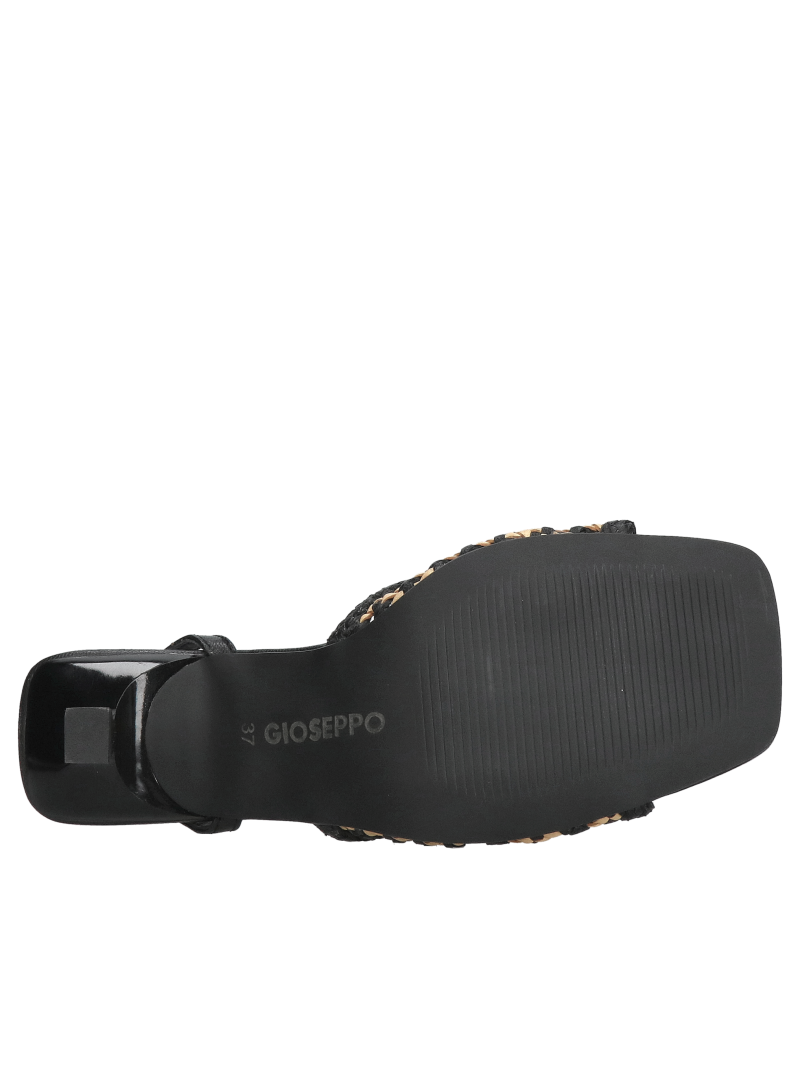 Delicate high-heeled sandals made of woven leather, black sandals to wear with a dress