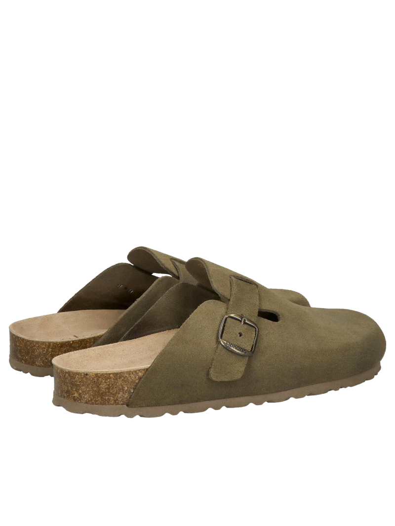 Women's suede mules with a closed front, comfortable natural leather flip-flops