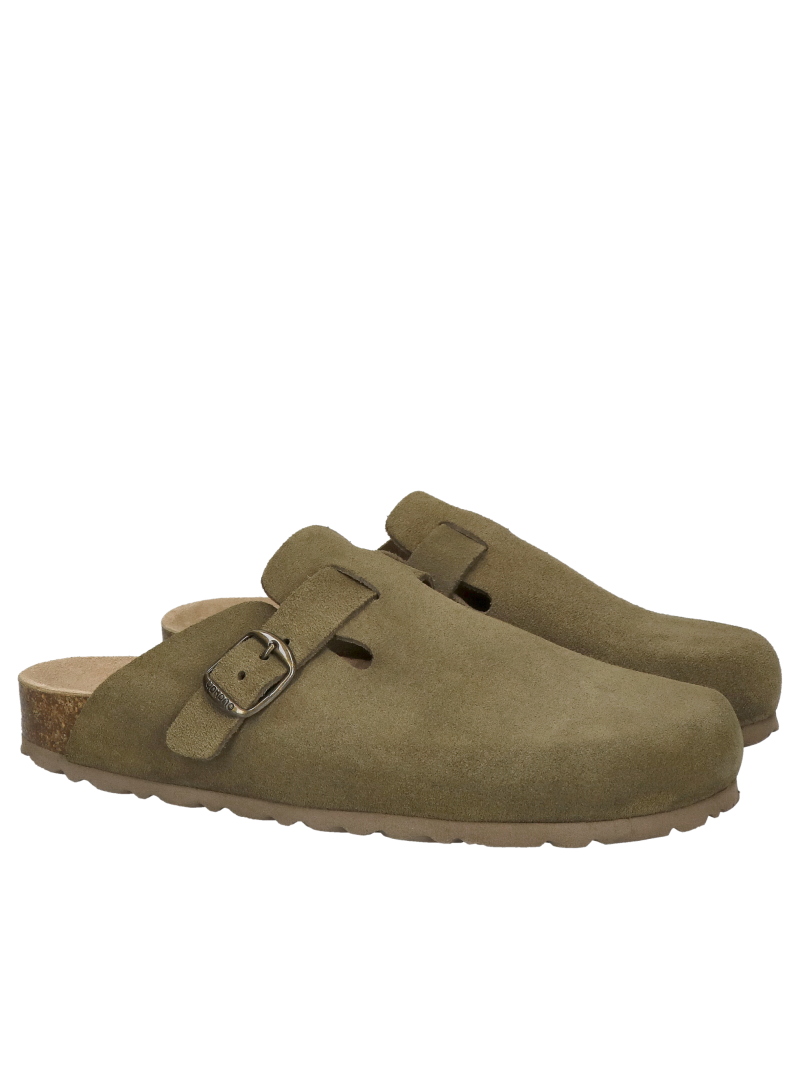 Women's suede mules with a closed front, comfortable natural leather flip-flops