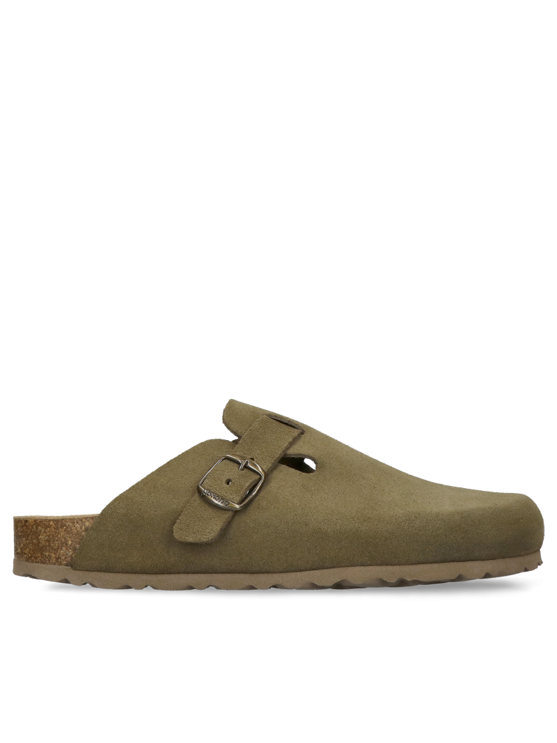 Women's suede mules with a closed front, comfortable natural leather flip-flops