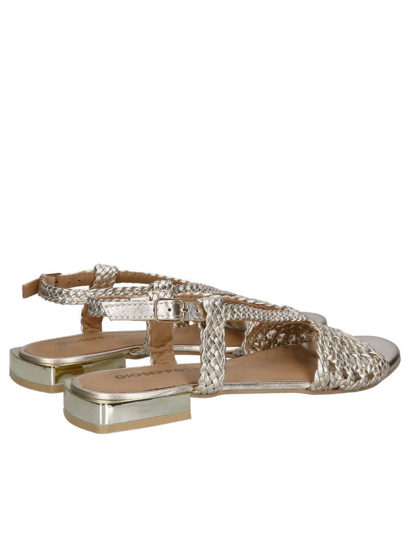 Low-heeled sandals, golden woven leather, perfect for summer dresses, Gioseppo, Konopka Shoes