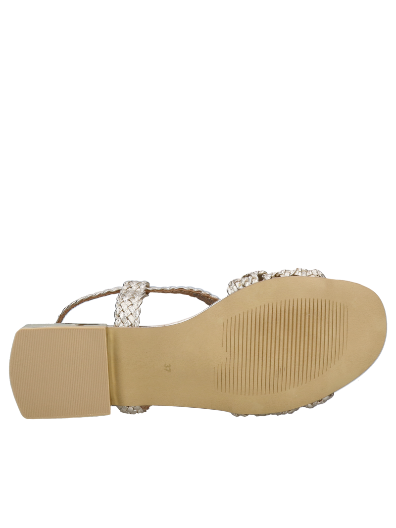 Low-heeled sandals, golden woven leather, perfect for summer dresses, Gioseppo, Konopka Shoes