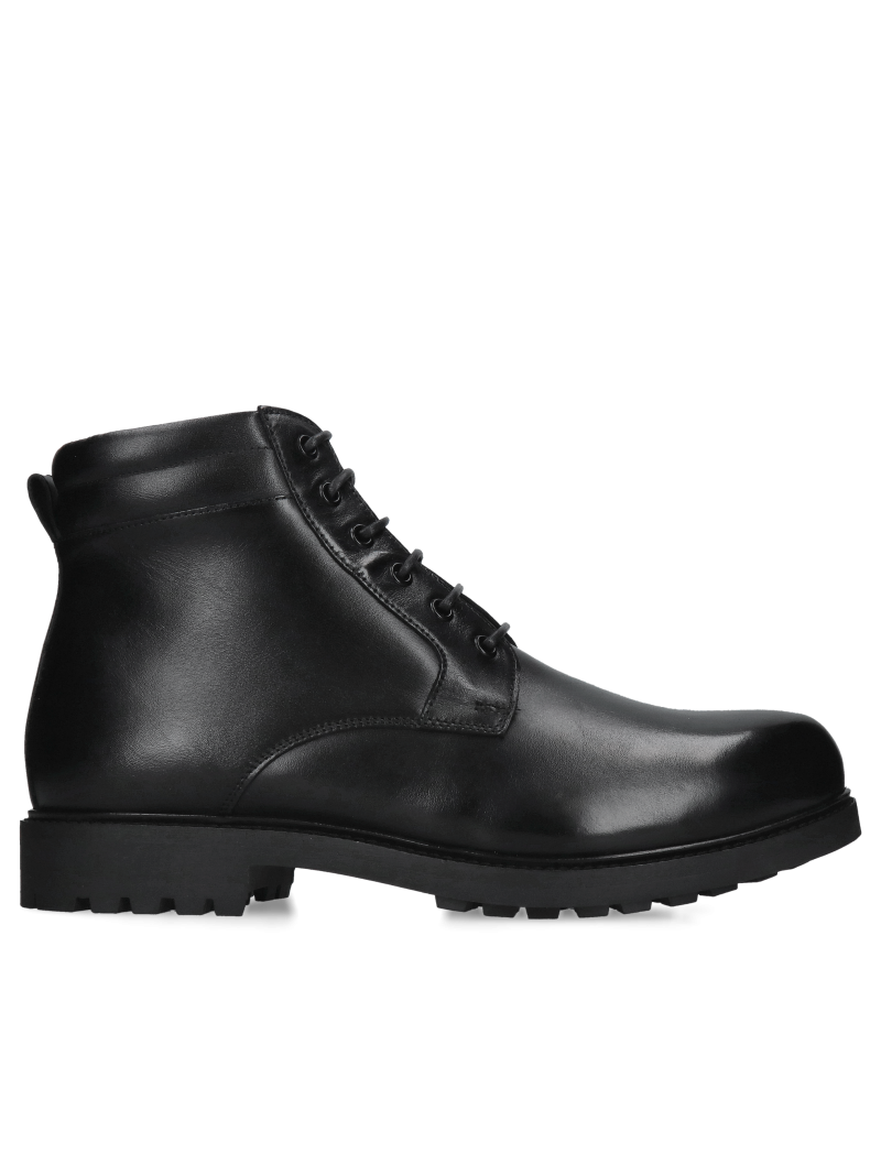 Men's leather boots lined with natural sheepskin, warm men's boots made of full-grain leather