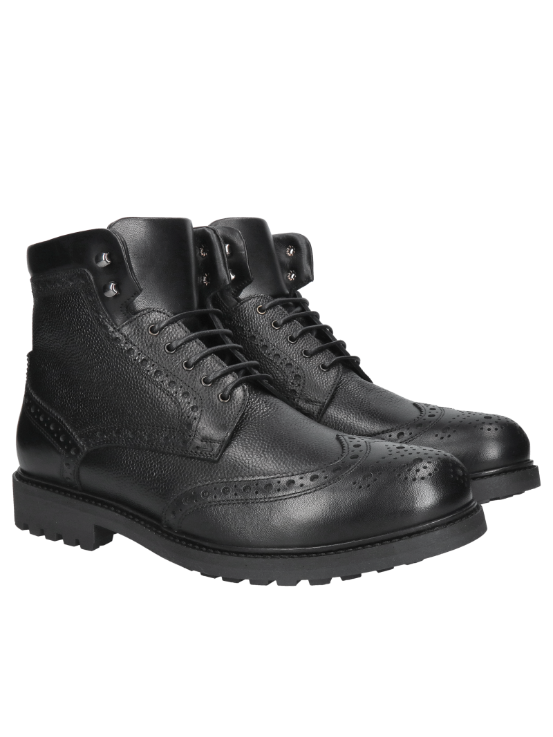 Men's casual winter boots lined with natural sheepskin, men's winter ankle boots