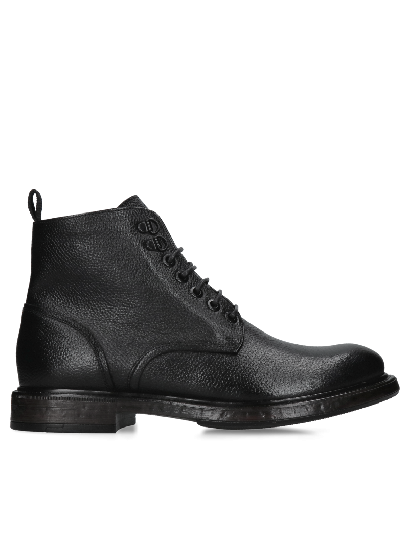 Black men's lace-up insulated boots, casual ankle boots with a unique thick sole