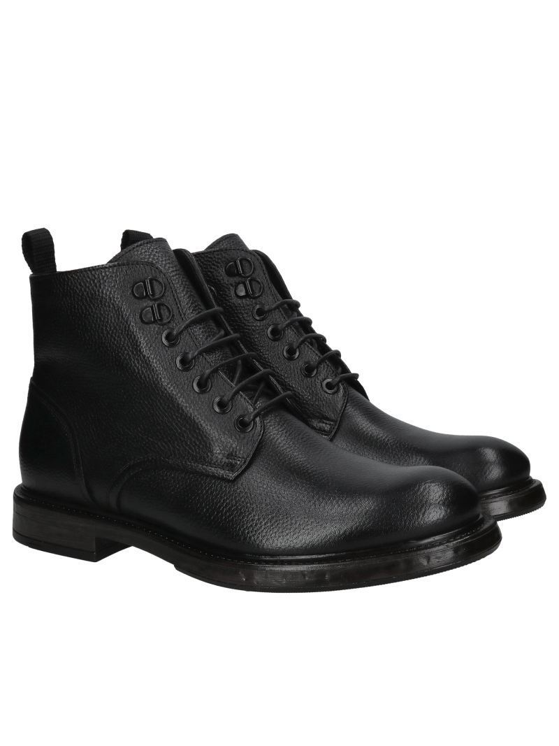 Black men's lace-up insulated boots, casual ankle boots with a unique thick sole