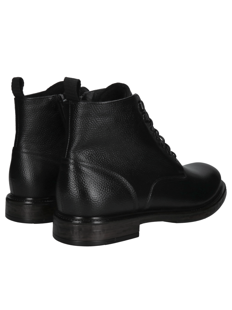 Black men's lace-up insulated boots, casual ankle boots with a unique thick sole