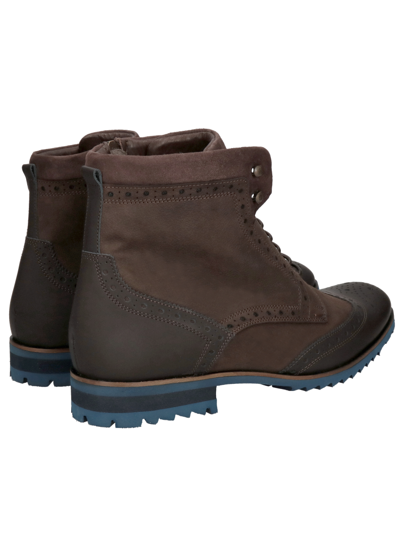 Men's brown boots made of dark nubuck, lace-up high-top men's winter boots