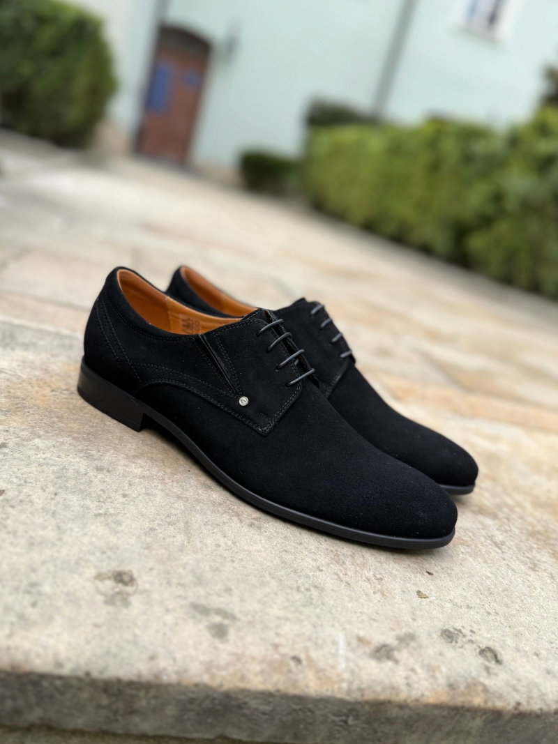 Black suede men's shoes made of genuine leather; soft, lightweight, and comfortable men's suede shoes; Conhpol, Konopka Shoes
