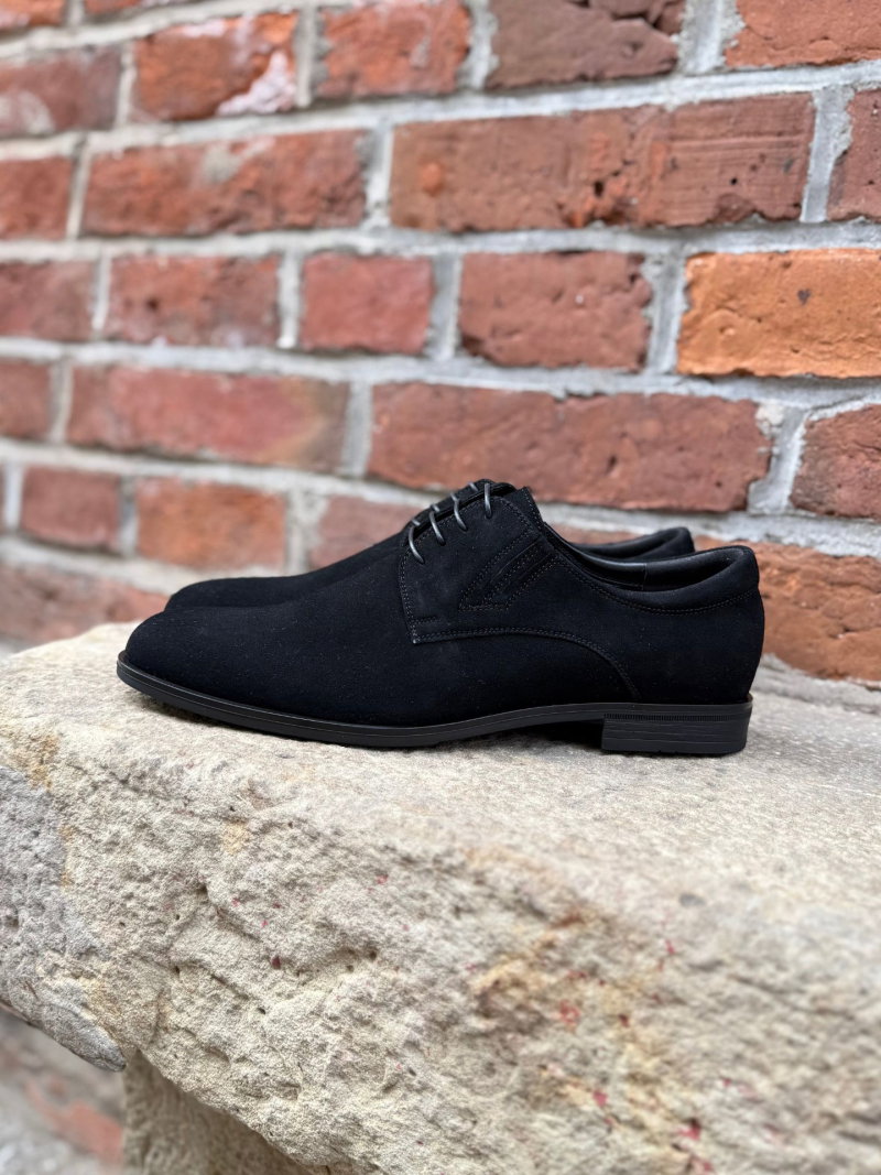 Loafers made of black natural suede; elegant suede men's shoes for wider feet