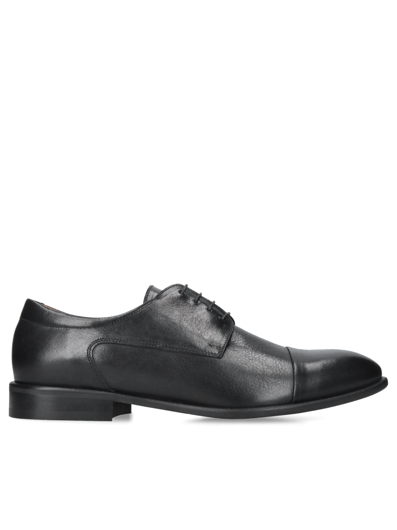 Elegant black men's dress shoes, formal shoes with a cut-out detail made of genuine leather