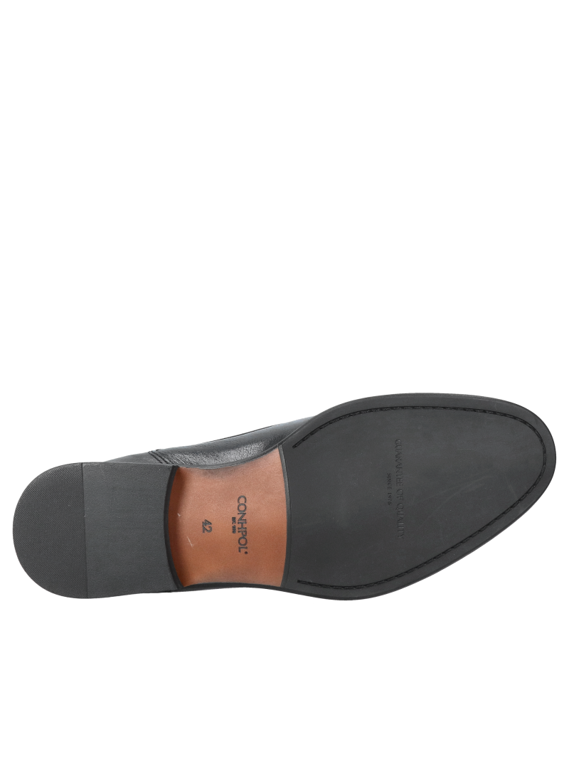 Elegant black men's dress shoes, formal shoes with a cut-out detail made of genuine leather