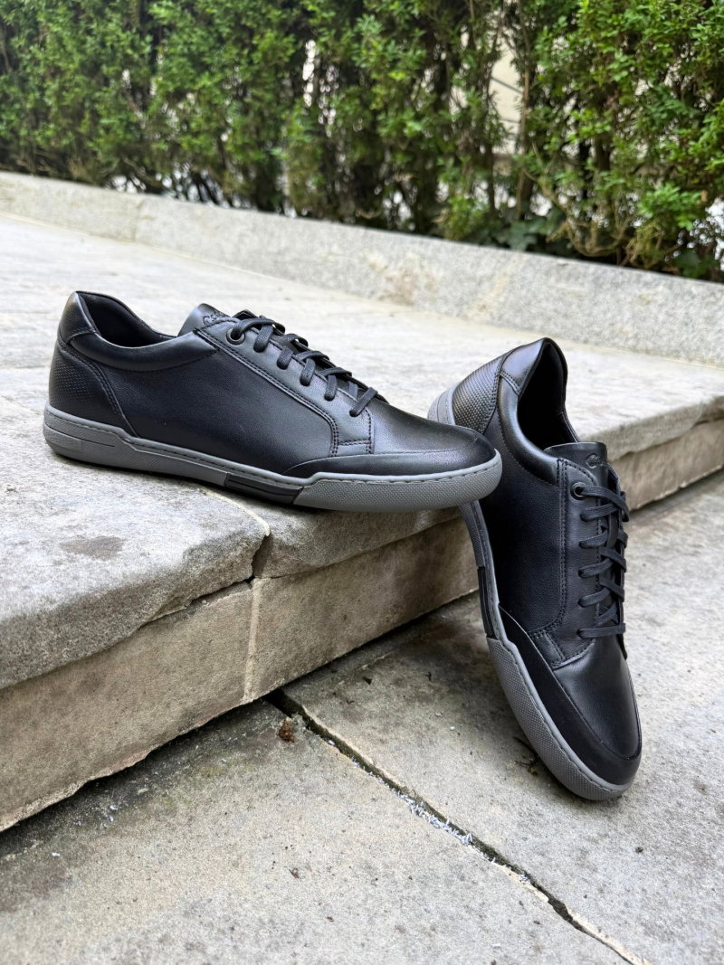 Men's black lace-up shoes made from genuine leather by a Polish manufacturer