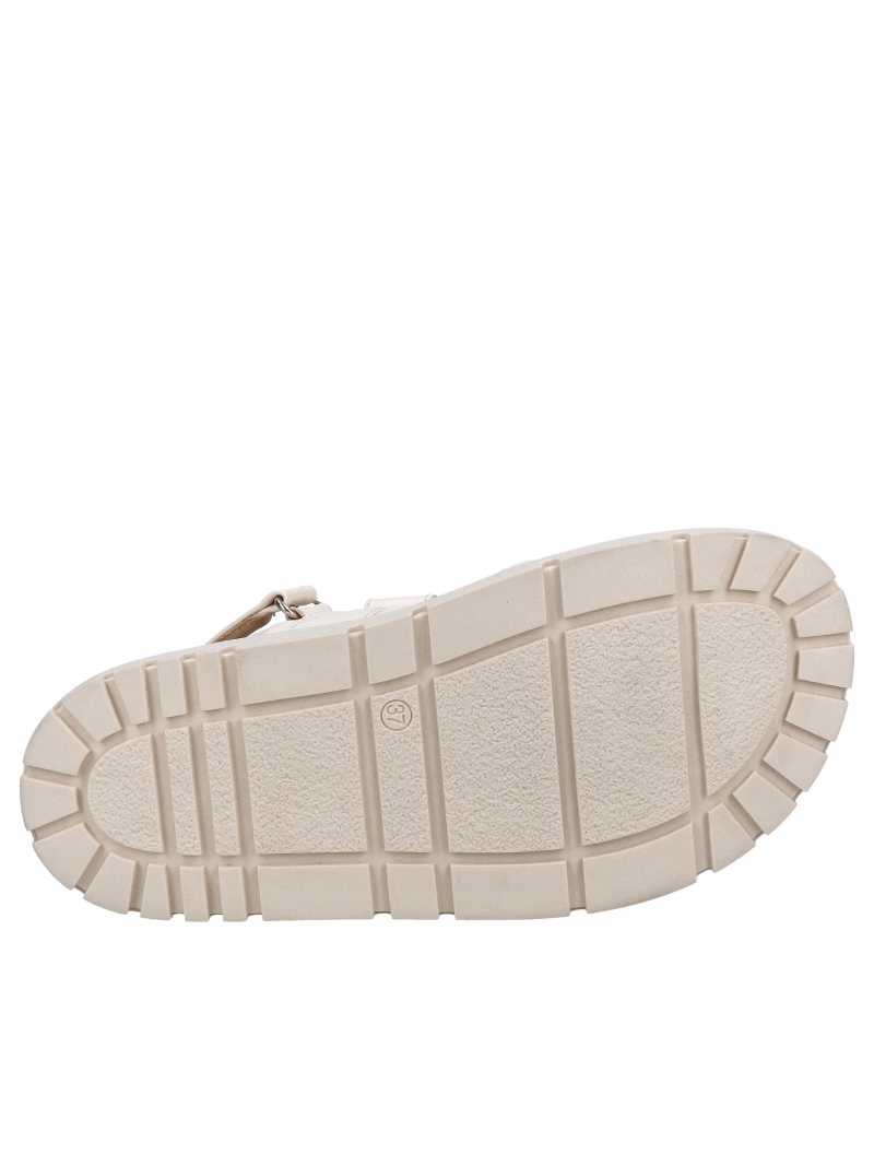 Stylish, chunky cream-colored sandals made of soft full-grain leather; premium sandals with a thick sole
