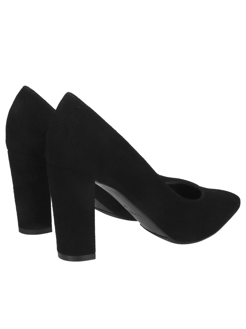 Elegant black suede pumps with a comfortable high block heel