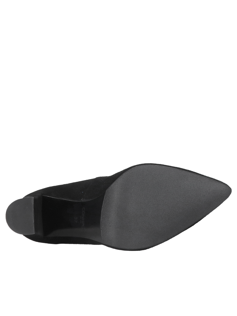 Elegant black suede pumps with a comfortable high block heel