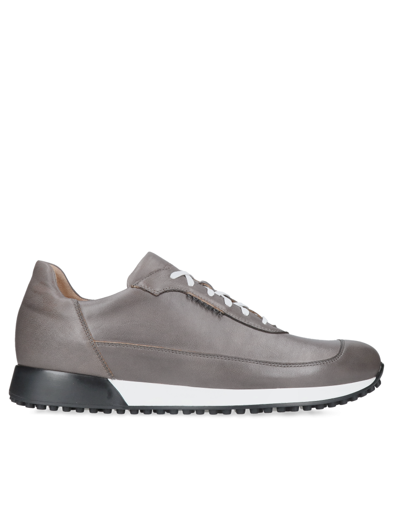 Gray men's leather casual sneakers, comfortable men's sneakers