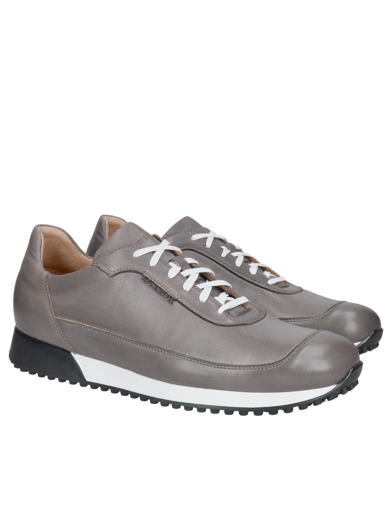 Gray men's leather casual sneakers, comfortable men's sneakers