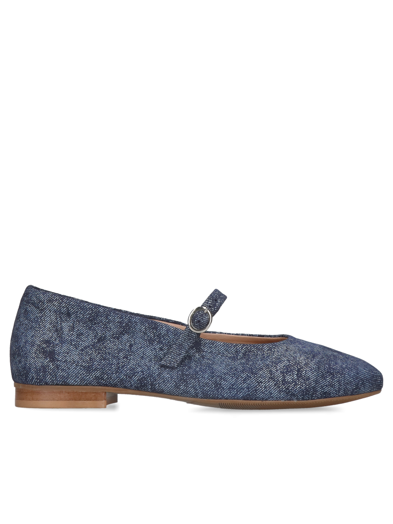 Trendy suede Mary Jane flats with a “JEANS” texture—comfortable flats with a strap