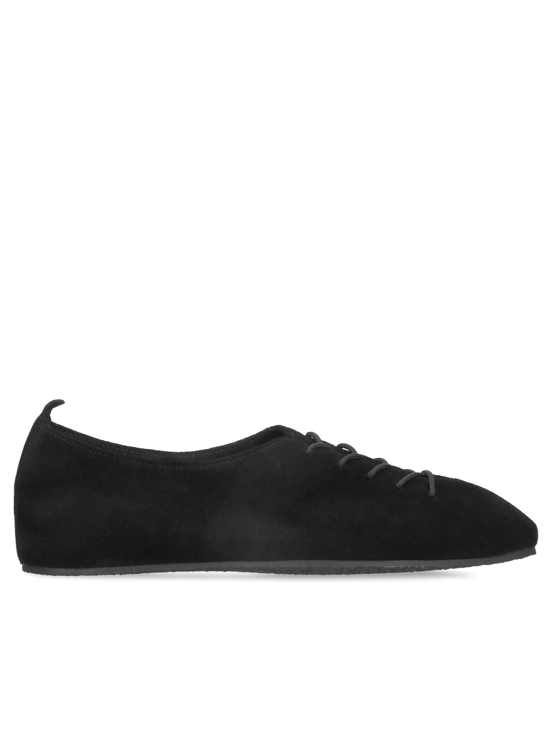 Black minimalist women's shoes made of suede leather—soft and comfortable